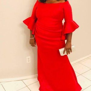 NWT Betsy & Adam red 3/4 sleeve scuba evening gown size 14